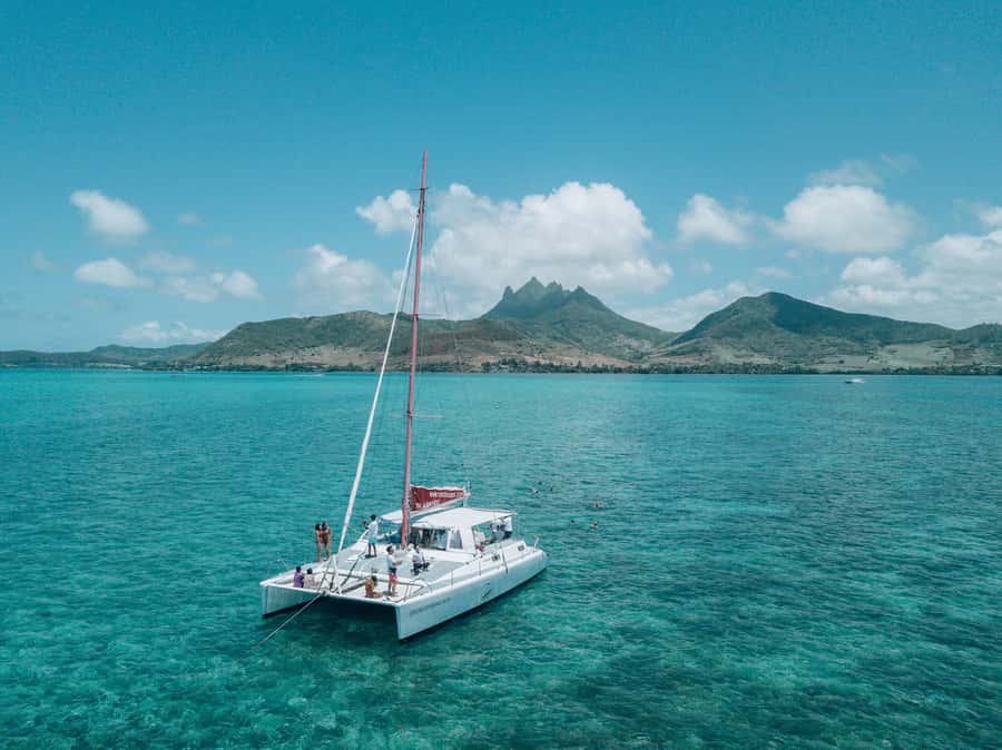 Catamaran cruise to Ile aux Cerfs from Pointe Jerome - Grand River South East and its distant waterfall