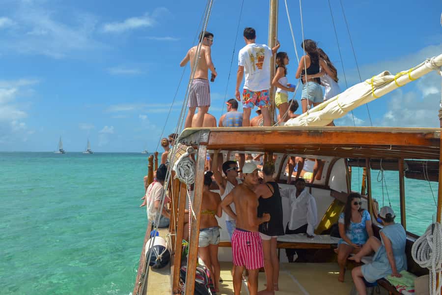 Mauritius: Boat trip to Ile aux Cerfs with Lunch/waterslide - Sliding from the boat into the lagoon