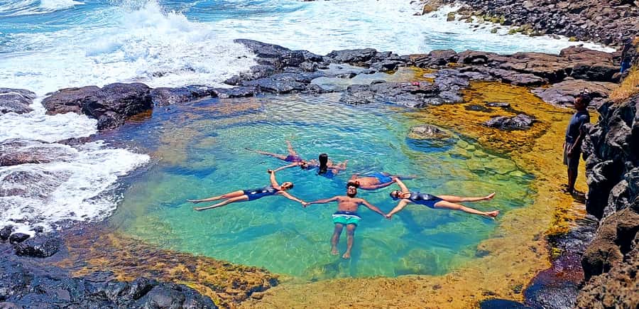 Mauritius: Gris Gris Beach & Mamzelle Waterfall Guided Tour - Standing under Gris Gris Waterfall