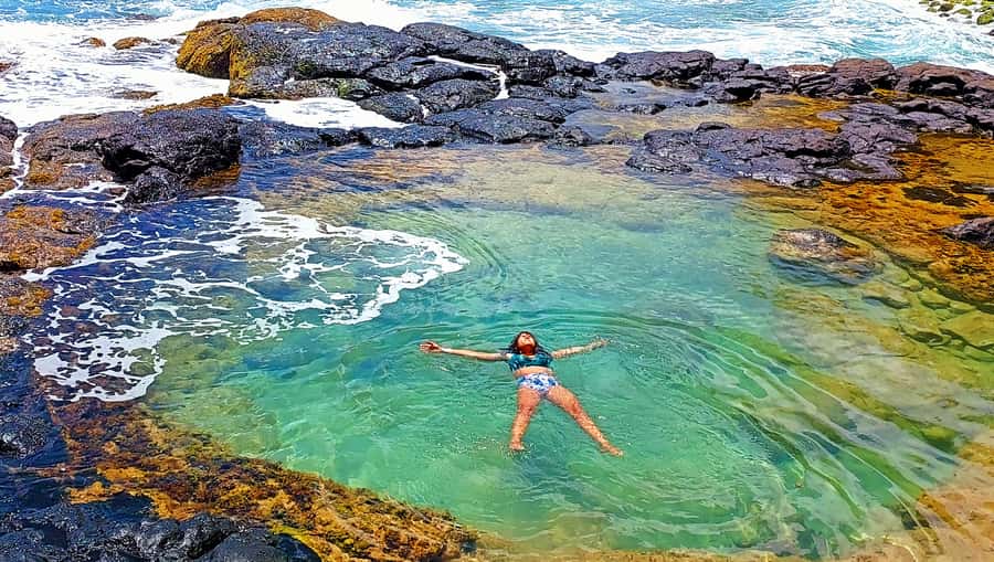 Mauritius: Gris Gris Beach & Mamzelle Waterfall Guided Tour - Resting in the natural pool by the sea
