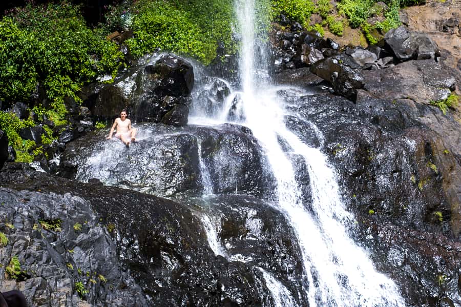 Mauritius: The Iconic Waterfalls hike + Mauritian picnic - Swimming beneath Tamarind Falls