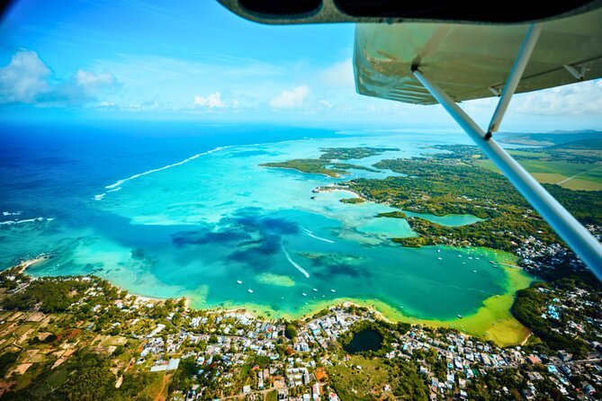Seaplane Tours over the turquoise lagoon of the East of Mauritius - Grand River South East Waterfalls from the sky