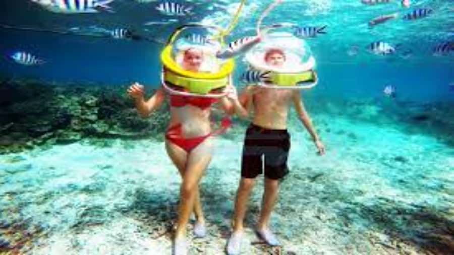Walking under the sea in Mauritius with transfer - The platform briefing and equipment check